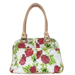 TIGNANELLO Bed of Roses Soft Leather Handbag Bag  Red Roses White Purse EUC